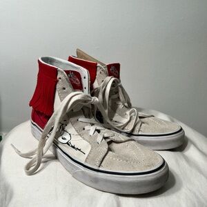 Vans Red and White Fringe Snoopy Sneakers